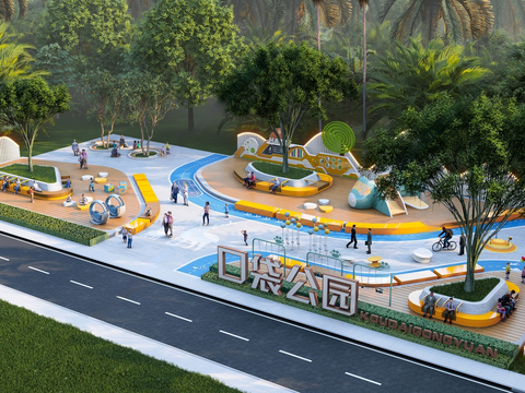  现代口袋公园 街角绿地公园3d模型 
