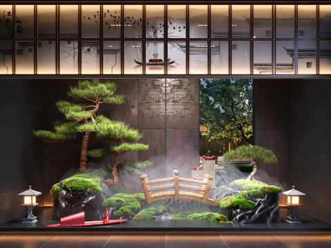  新中式室内景观 松树小品3d模型 