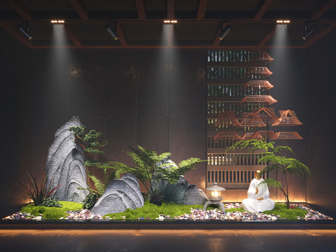  新中式室内景观 苔藓小品3d模型 