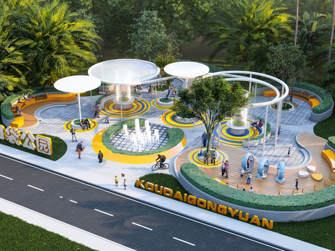  现代口袋公园 街角绿地公园3d模型 