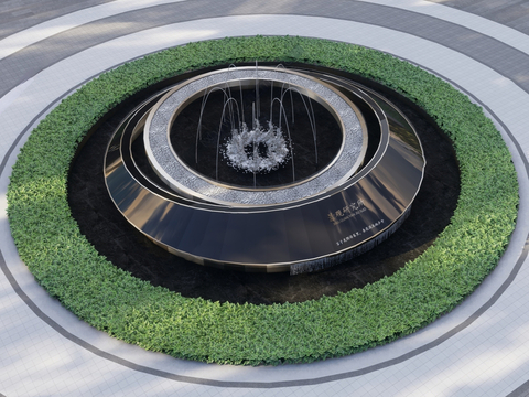  现代入口水景 镜面水景 喷泉涌泉3d模型 