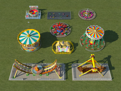  旋转木马 海盗船 碰碰车 游乐园设施3d模型 