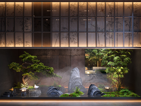  新中式室内景观 苔藓小品3d模型 