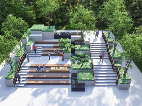  现代公园景观 台阶景观 商业街下沉台阶3d模型 