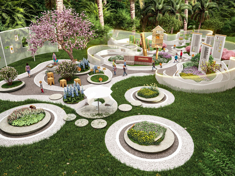  现代植物科普园 街角绿地公园 景观公园3d模型 