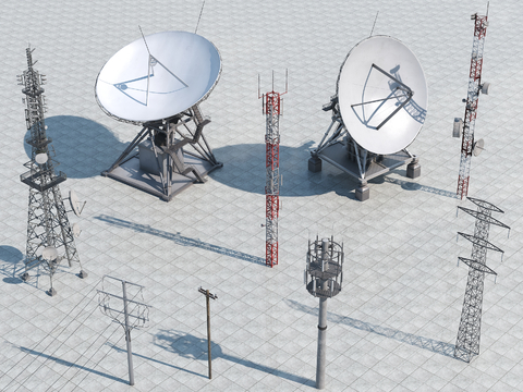 信号塔 发射塔 电线杆 卫星锅3d模型 