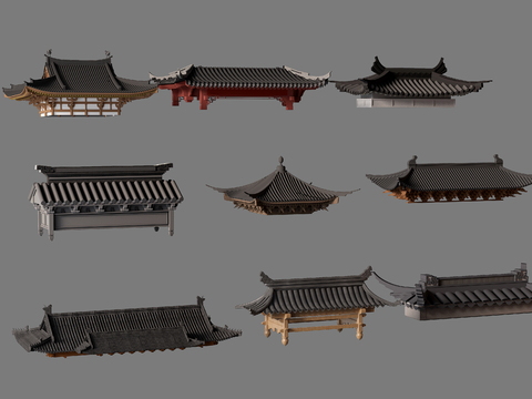  新中式屋檐 屋顶 飞脊檐线3d模型 