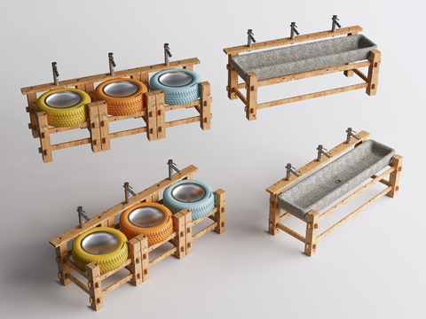  简约幼儿园户外洗手台 创意洗手台3d模型 