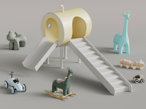 儿童器材 玩具 玩偶 滑梯3d模型 