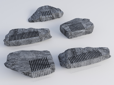  流水石头 景观石头 黑山石水钵3d模型 