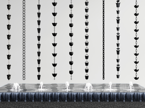  中式雨链 导水链 滴水链 喷泉 水景3d模型 