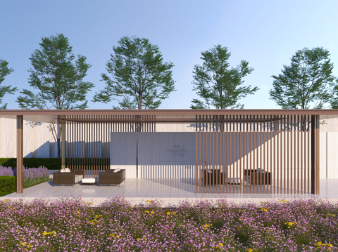  新中式庭院景观 休闲廊架3d模型 