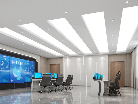  现代指挥大厅 监控室3d模型 