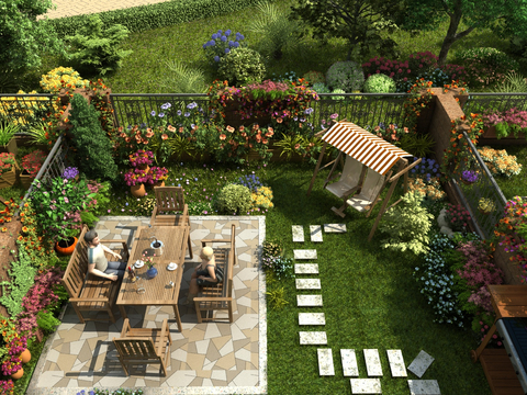  现代小区庭院 景观园林 住宅楼园林3d模型 