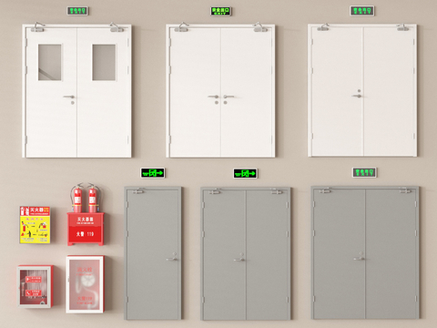  消防门 安全门 防火门 消防器材 灭火器3d模型 