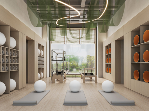  现代瑜伽室3d模型 