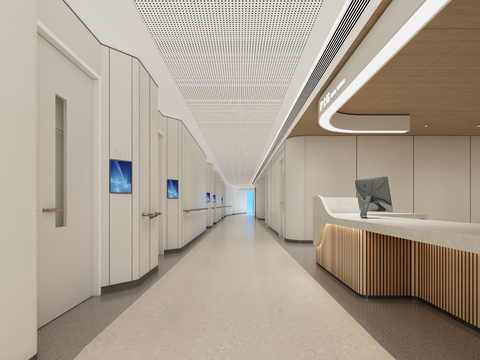  现代医院 护士站 走廊3d模型 