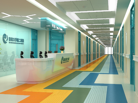  现代医院导诊台 医院走廊3d模型 