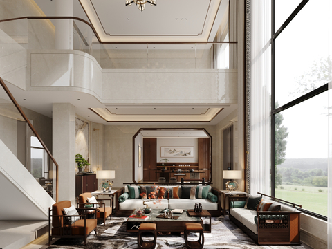  别墅客厅 别墅中空3d模型 