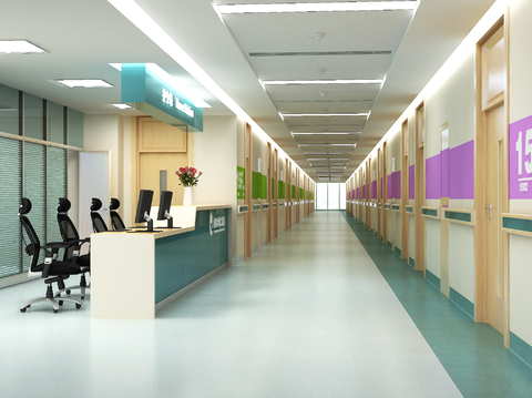  现代医院导诊台 医院走廊3d模型 