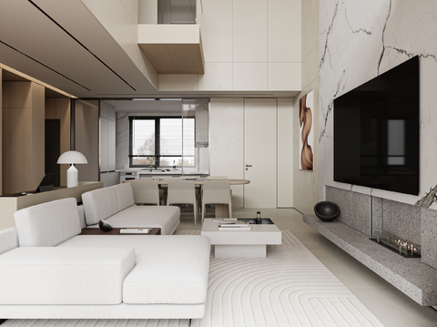  现代别墅客餐厅 别墅大堂3d模型 