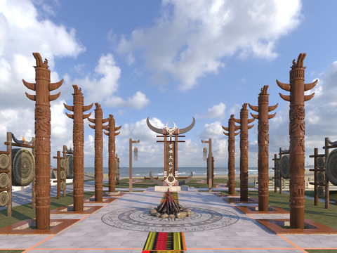  新中式广场景观 苗族广场景观3d模型 