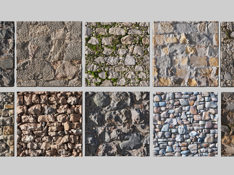  石墙 拼接石墙 石垒 挡土墙 景墙3d模型 