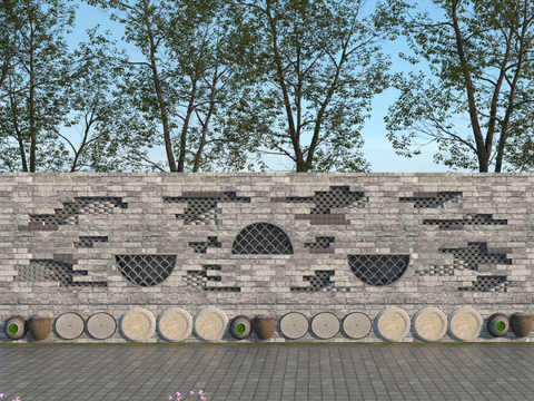  中式景墙 文化景墙 乡村景墙3d模型 