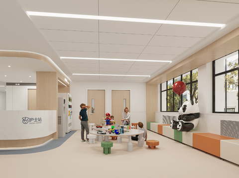  儿童医院 门诊等待区3d模型 