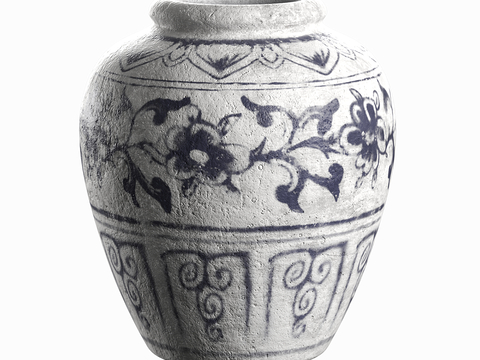  新中式土陶罐 陶器3d模型 