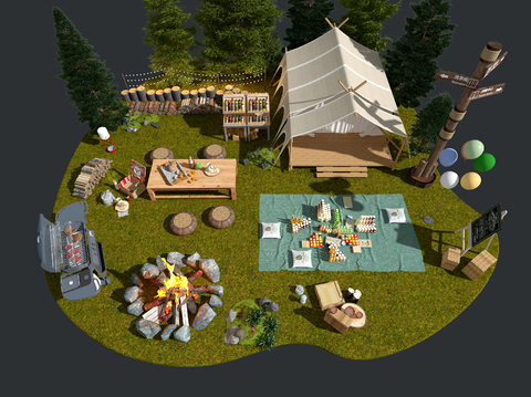  露营场地 野炊景观3d模型 