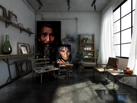  现代画室 美术室3d模型 