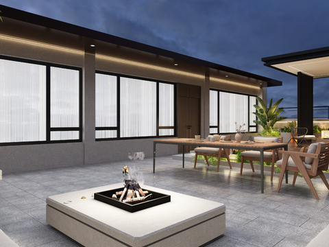  现代露台花园3d模型 