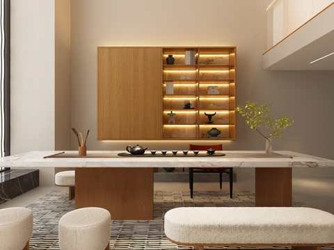  新中式地下室 休闲室 品茶室3d模型 