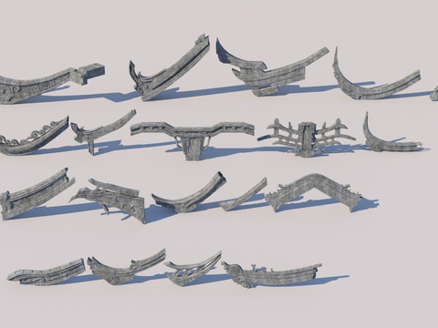 新中式屋檐 飞檐 屋脊 檐线3d模型 