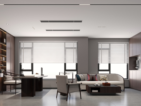  新中式电梯间 起居室 书房3d模型 