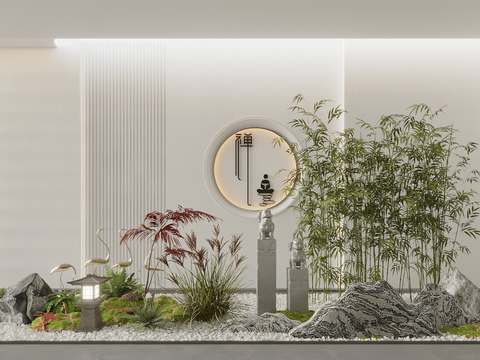  新中式室内景观 假山造景3d模型 