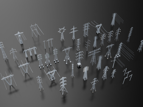  电塔 高压电塔 信号塔 电线塔 电线杆3d模型 