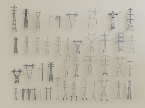  电塔 高压电塔 信号塔 电线塔 电线杆3d模型 