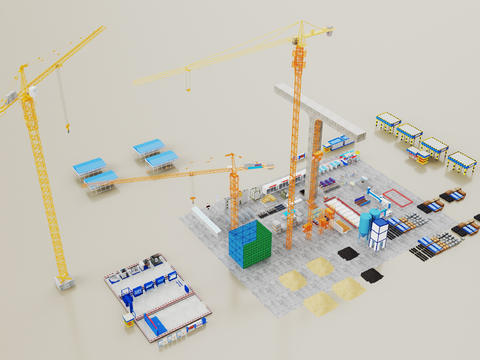  现代工地材料 建筑工地  建筑工地施工3d模型 