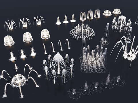  喷泉水景 旱喷 涌泉 水柱 水花 跌水3d模型 