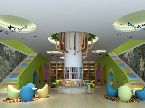  现代幼儿园活动室 教室 手工室3d模型 