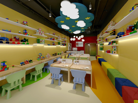  现代幼儿园教室 手工室3d模型 