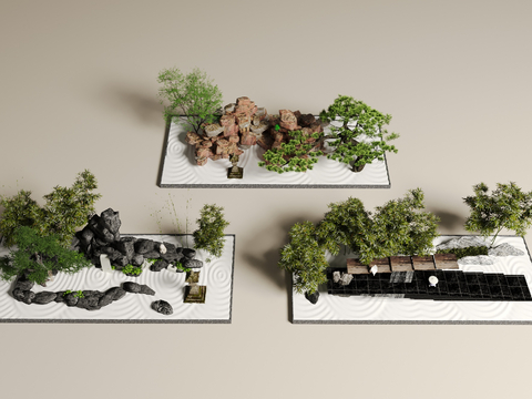  假山水景 叠石瀑布 植物造景3d模型 
