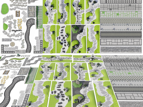  新中式汀步 微地形 园路铺地3d模型 
