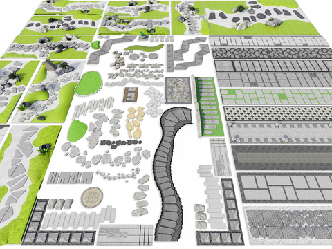  新中式汀步 微地形 园路铺地3d模型 
