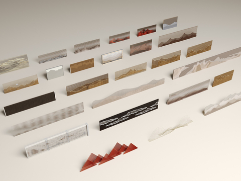  新中式景墙 公园景墙3d模型 