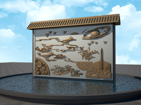  新中式景墙 浮雕墙3d模型 
