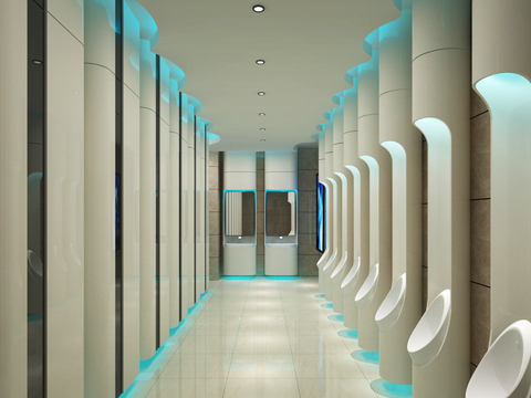  现代公共卫生间 男厕3d模型 