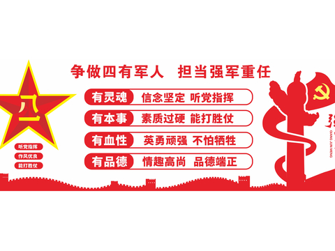  八一 党建文化墙 形象墙 口号 标语3d模型 